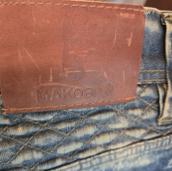 MAKOBI blue & gold distressed NEW JORTS! sz36 - Picture 9 of 10